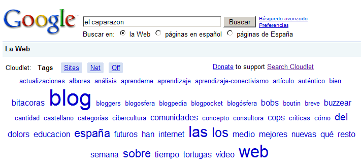 search cloudlet, nubes de tags en búsquedas en google